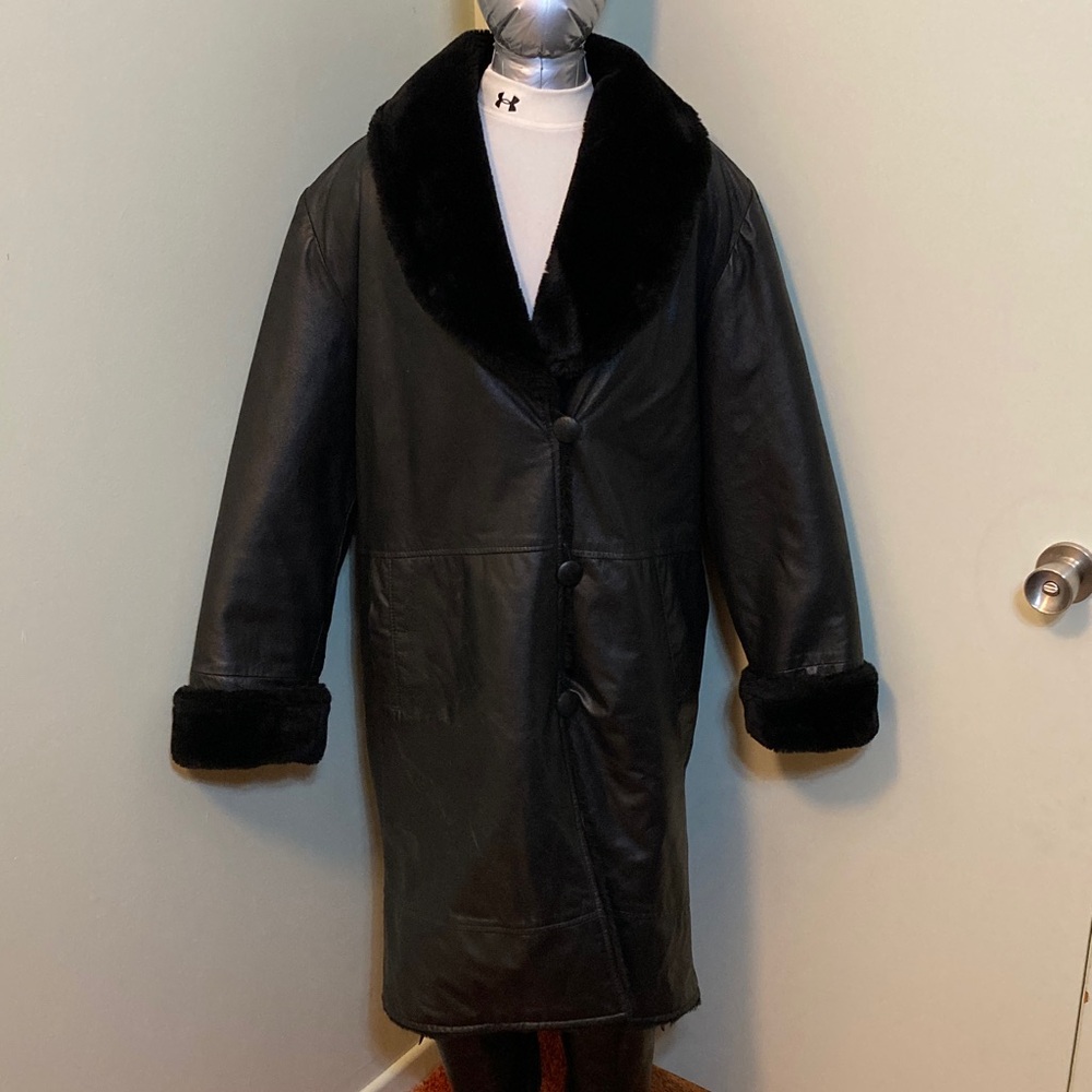 Danier Leather Reversible Black Faux Fur Trimmed Coat